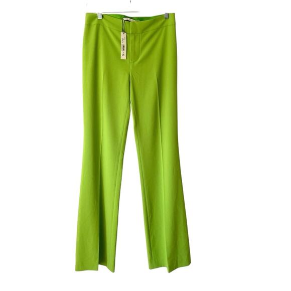 Alice + Olivia Livi Flare Leg Trousers Pants NWTs size 4 Parrot Green Lime - Picture 3 of 9